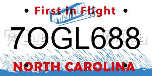 7OGL688 North Carolina License Plate