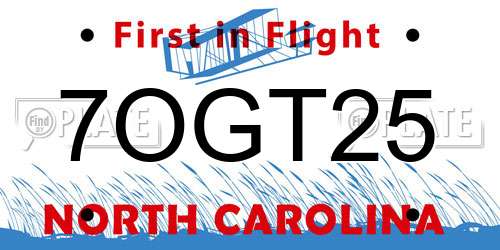 7OGT25 North Carolina License Plate