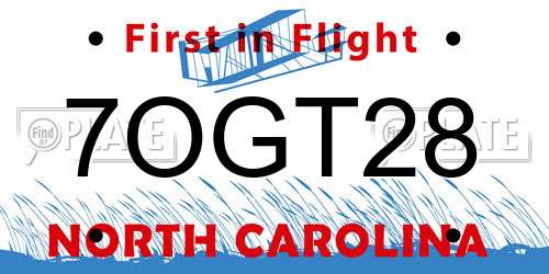 7OGT28 North Carolina License Plate