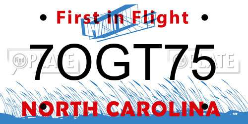 7OGT75 North Carolina License Plate
