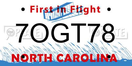 7OGT78 North Carolina License Plate