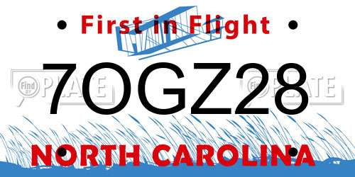 7OGZ28 North Carolina License Plate
