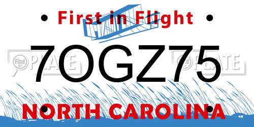 7OGZ75 North Carolina License Plate