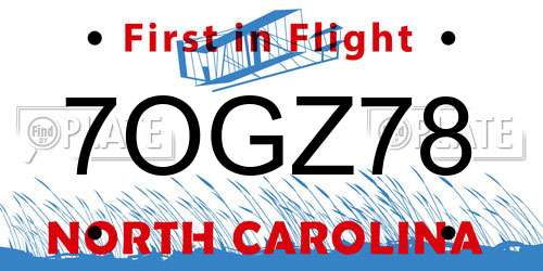 7OGZ78 North Carolina License Plate