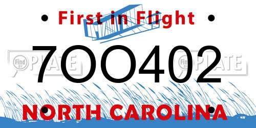 7OO402 North Carolina License Plate