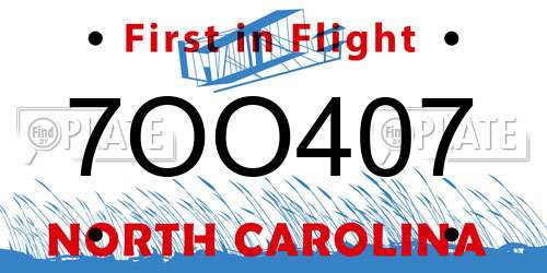 7OO407 North Carolina License Plate