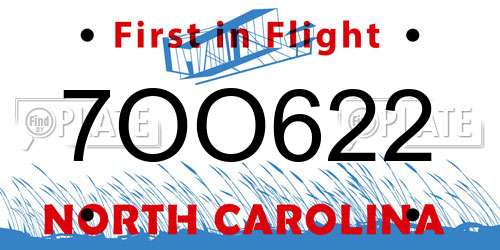 7OO622 North Carolina License Plate