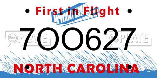 7OO627 North Carolina License Plate