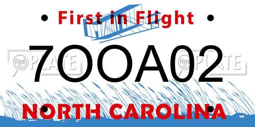7OOA02 North Carolina License Plate