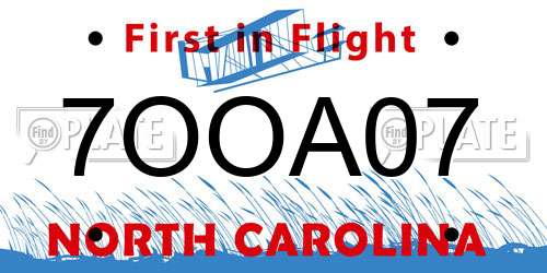 7OOA07 North Carolina License Plate