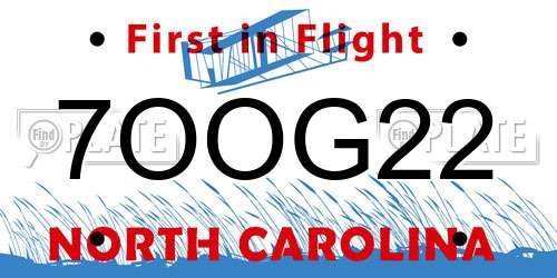 7OOG22 North Carolina License Plate