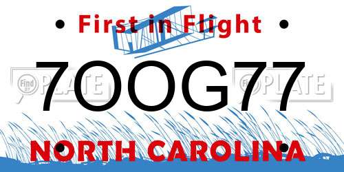 7OOG77 North Carolina License Plate