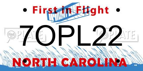 7OPL22 North Carolina License Plate