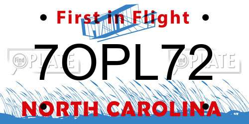 7OPL72 North Carolina License Plate