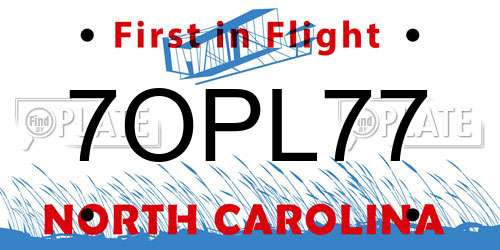 7OPL77 North Carolina License Plate
