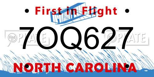 7OQ627 North Carolina License Plate