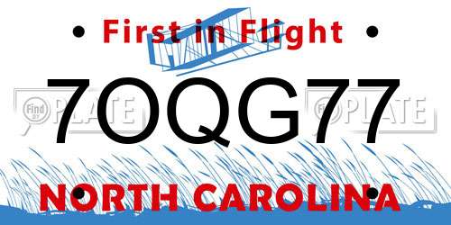7OQG77 North Carolina License Plate