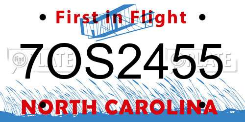 7OS2455 North Carolina License Plate