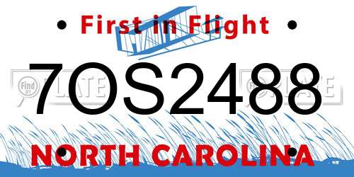 7OS2488 North Carolina License Plate