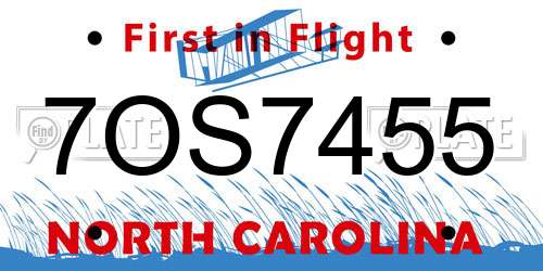 7OS7455 North Carolina License Plate
