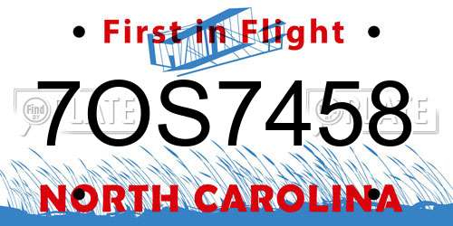 7OS7458 North Carolina License Plate