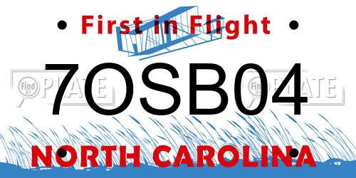 7OSB04 North Carolina License Plate