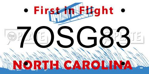 7OSG83 North Carolina License Plate
