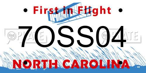 7OSS04 North Carolina License Plate