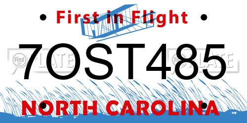 7OST485 North Carolina License Plate