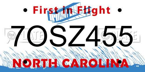 7OSZ455 North Carolina License Plate
