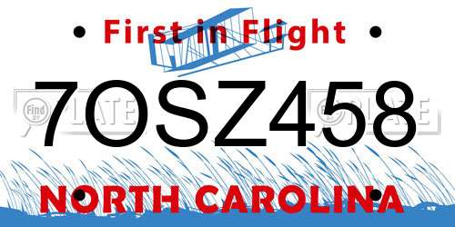 7OSZ458 North Carolina License Plate