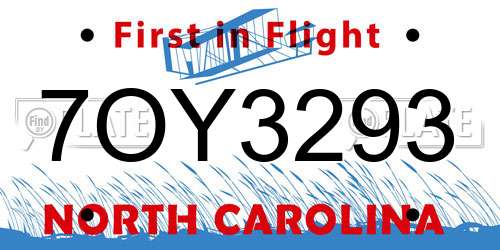 7OY3293 North Carolina License Plate