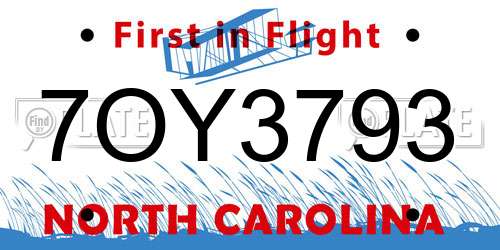 7OY3793 North Carolina License Plate