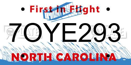 7OYE293 North Carolina License Plate