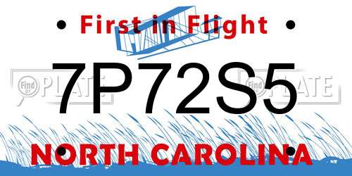 7P72S5 North Carolina License Plate