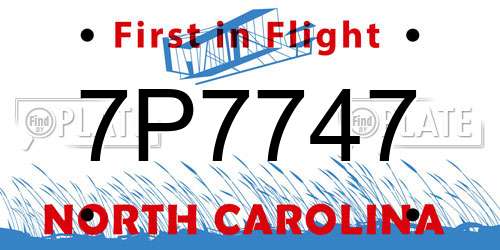 7P7747 North Carolina License Plate