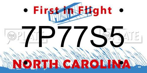 7P77S5 North Carolina License Plate