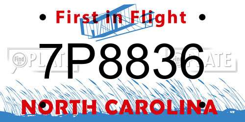 7P8836 North Carolina License Plate