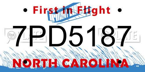 7PD5187 North Carolina License Plate