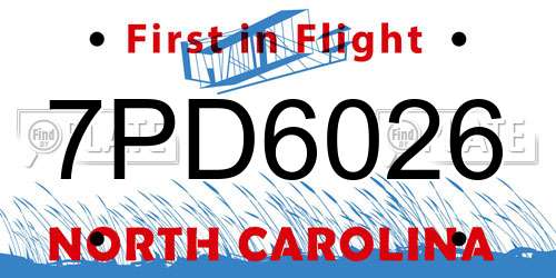 7PD6026 North Carolina License Plate