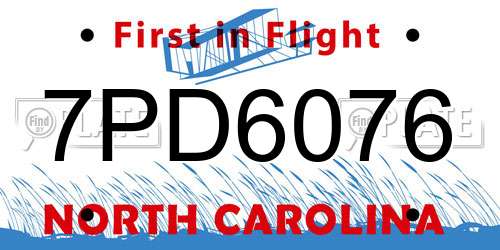 7PD6076 North Carolina License Plate