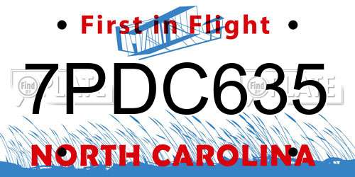 7PDC635 North Carolina License Plate