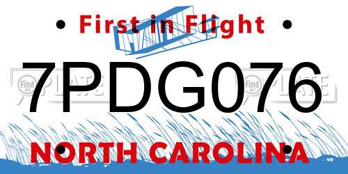 7PDG076 North Carolina License Plate
