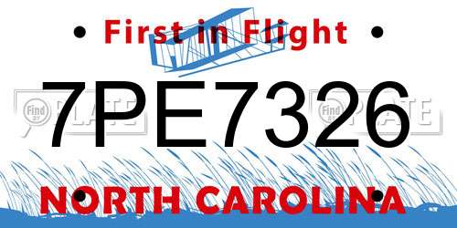 7PE7326 North Carolina License Plate