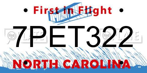 7PET322 North Carolina License Plate