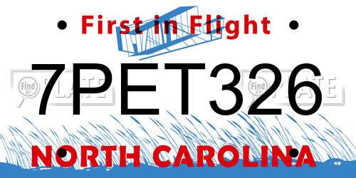 7PET326 North Carolina License Plate