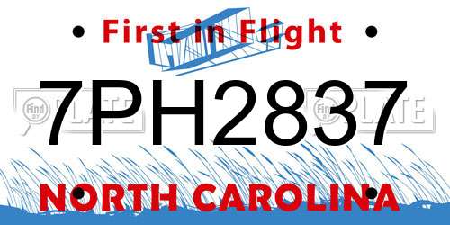 7PH2837 North Carolina License Plate