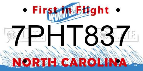 7PHT837 North Carolina License Plate