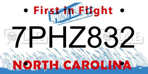7PHZ832 North Carolina License Plate