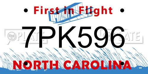 7PK596 North Carolina License Plate